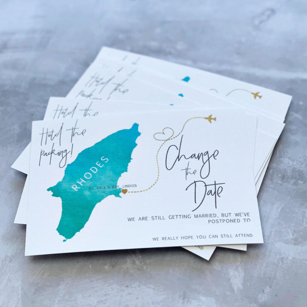 Change the date printed wedding cards by Clare Gray Designs.