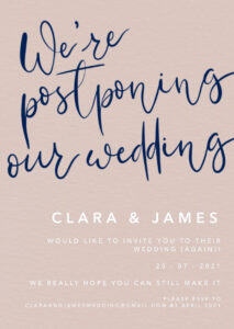 Postponing wedding digital invitation by Clare Gray Designs.